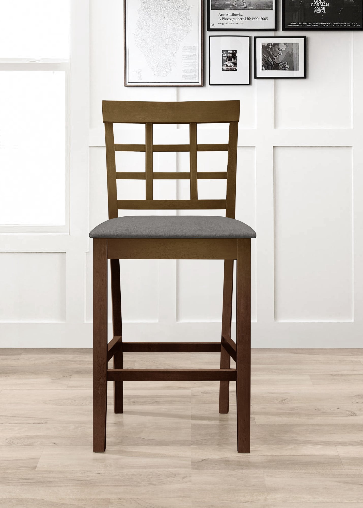 Home Design Azalea Counter Chairs (Set of 4), Brown/Gray, Slat-back design, Padded seat, Comfortable seating, Sturdy frame, Modern minimalist style, Durable construction