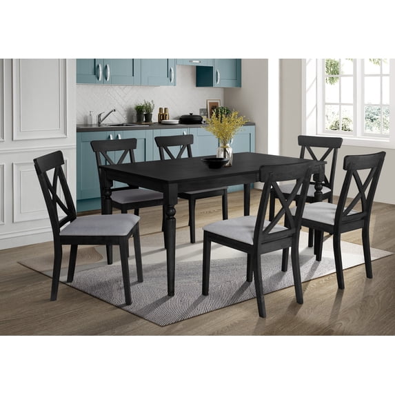 Home Design Beckley 7-Piece Dining Set, Gray/Brown, Rectangular Table, Cross-Back Cushioned Chairs, Modern Style, Durable Construction