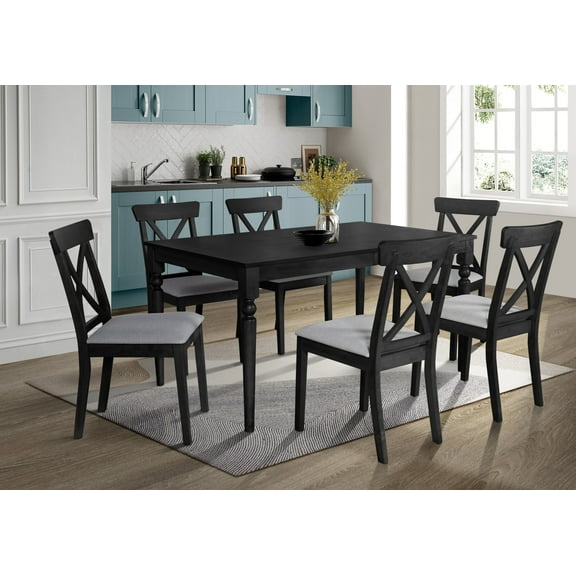 Home Design Beckley Gray/Brown Cross-Back Dining Chair Set of 6 with Cushioned Seats, Wood Frame, Modern Style, Comfortable Adult Seating, Easy to Clean