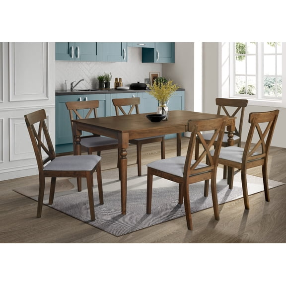 Home Design Beckley Gray/Black Cross-Back Dining Chair Set of 6 with Cushioned Seats, Wood Frame, Modern Style, Comfortable Adult Seating, Easy to Clean