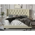 thumbnail image 1 of Home Design Brady Twin Tufted Wingback Upholstered Panel Bed Frame, Beige Polyester Blend, 1 of 7