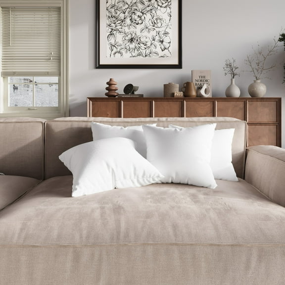 Home Design Calais Square Throw Pillow Inserts 16x16 Inch, Set of 4 for Sofa, Adult, Bedroom & Couch, Soft Decorative Pillow Insert, White