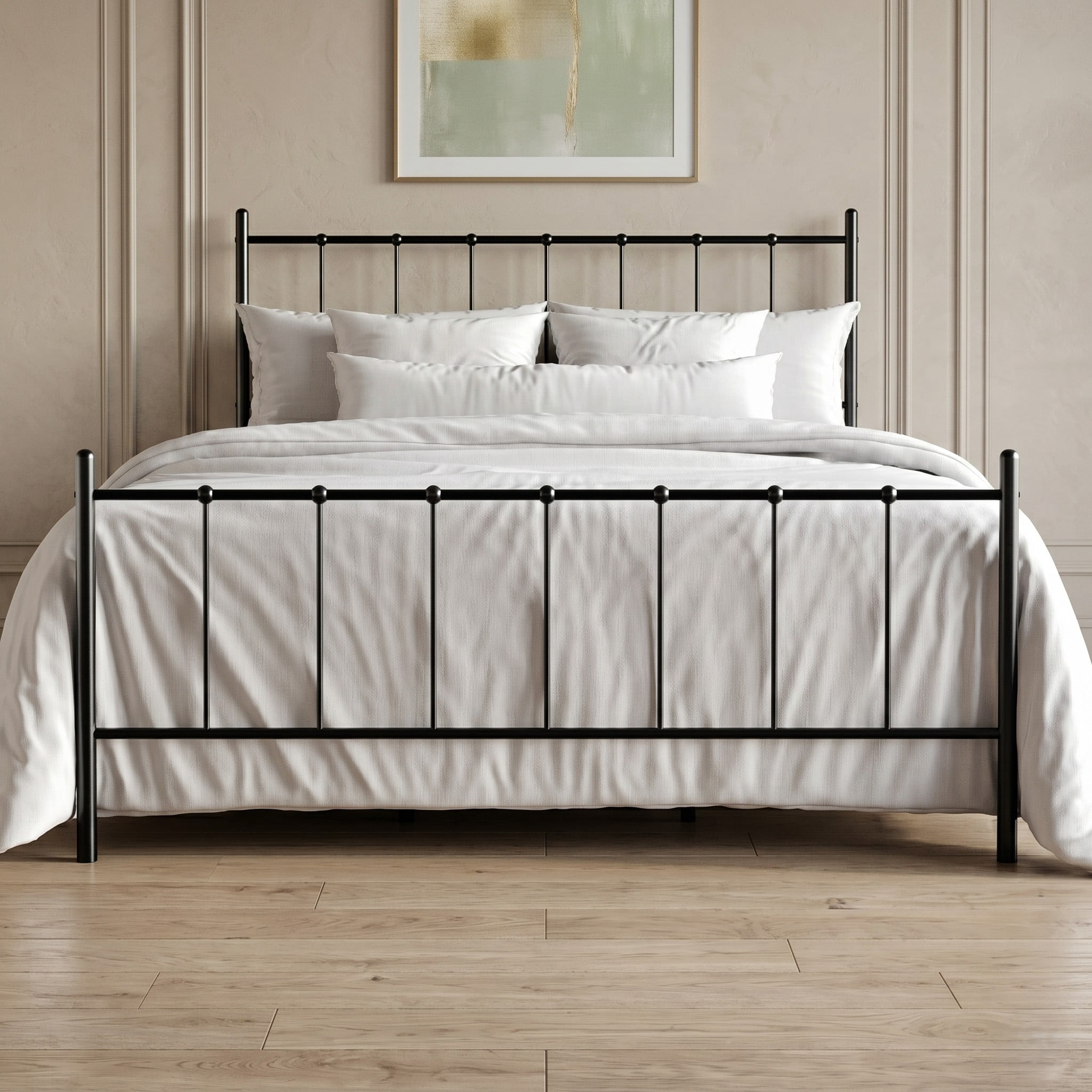 Home Design Calhoun Classic Full Metal Bed, Sturdy Platform Frame with Decorative Headboard & Footboard, Black