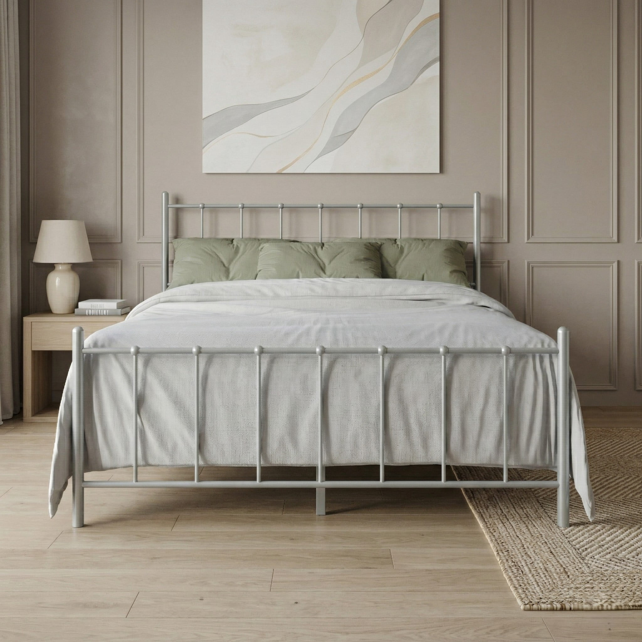 Home Design Calhoun Classic King Metal Bed, Sturdy Platform Frame with Decorative Headboard & Footboard, Sliver Gray