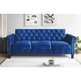 thumbnail image 1 of Home Design Casper Velvet Rolled Arm Sofa with Foam-Filled Cushions, Silver-Tone Nailhead Trim, Modern Upholstered Design for Living Room, Navy Blue, 1 of 6
