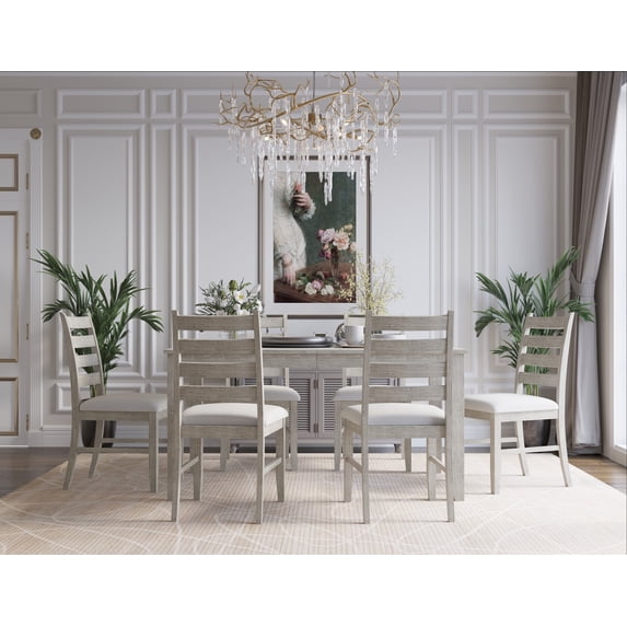 Home Design Cindy 7-Piece Dining Set with Rectangular Table and 6 Ladder-Back Upholstered Chairs, Warm Gray/Antique Gray