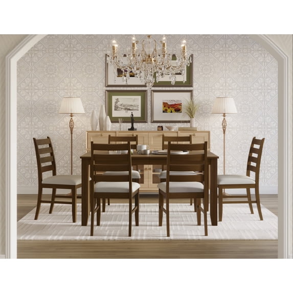 Home Design Cindy 7-Piece Dining Set with Rectangular Table and 6 Ladder-Back Upholstered Chairs, Warm Gray/Brown