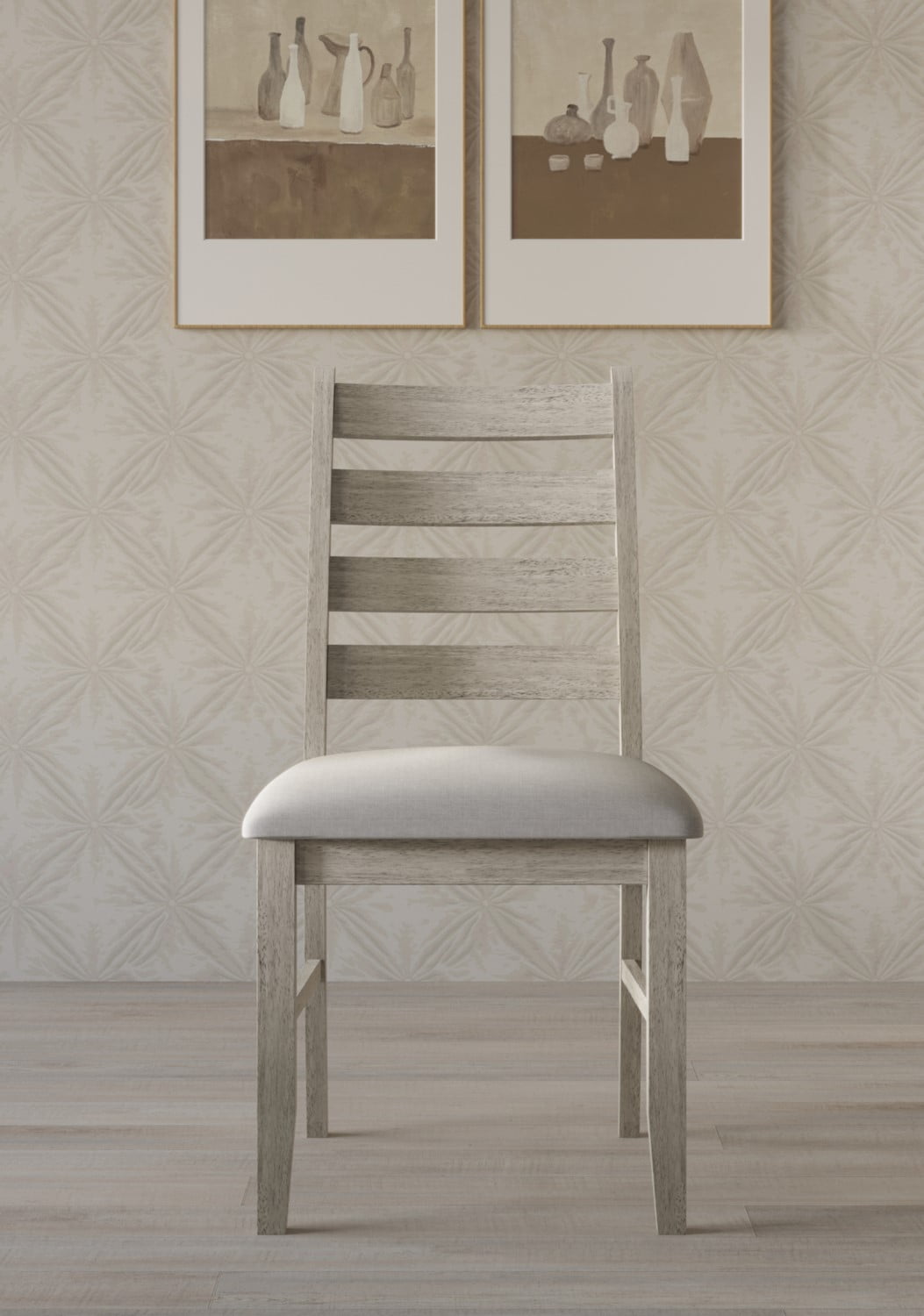 Home Design Cindy Dining Chair, Set of 6, Ladder Back Upholstered Seats, Warm Gray/Antique Gray