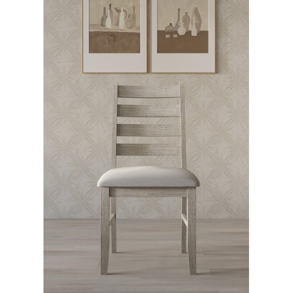 Home Design Cindy Dining Chair, Set of 6, Ladder Back Upholstered Seats, Warm Gray/Antique Gray