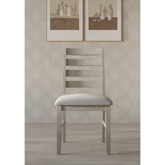 Home Design Cindy Dining Chair, Set of 6, Ladder Back Upholstered Seats, Warm Gray/Antique Gray
