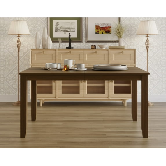 Home Design Cindy Dining Table, Rectangular Shaker Legs, Pair with 6 Ladder Back Upholstered Chairs, Warm Gray/Brown