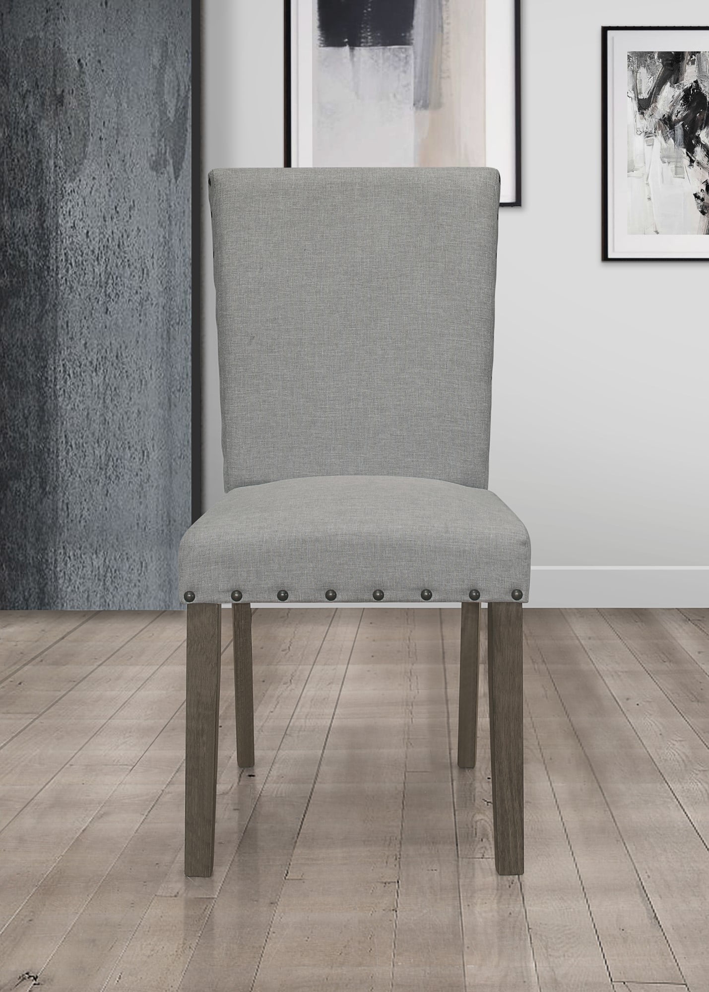 Home Design Clinton Dining Chair, Taupe, Upholstered back, Padded seat, Nailhead trim, Comfortable seating, Sturdy legs, Modern classic style