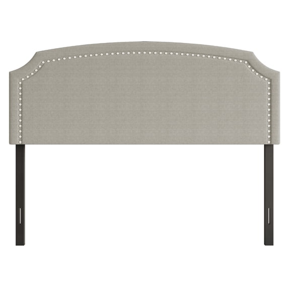 Home Design Cora Upholstered Queen Headboard with Nailhead Trim and Adjustable Height, Warm Gray, Easy assembly