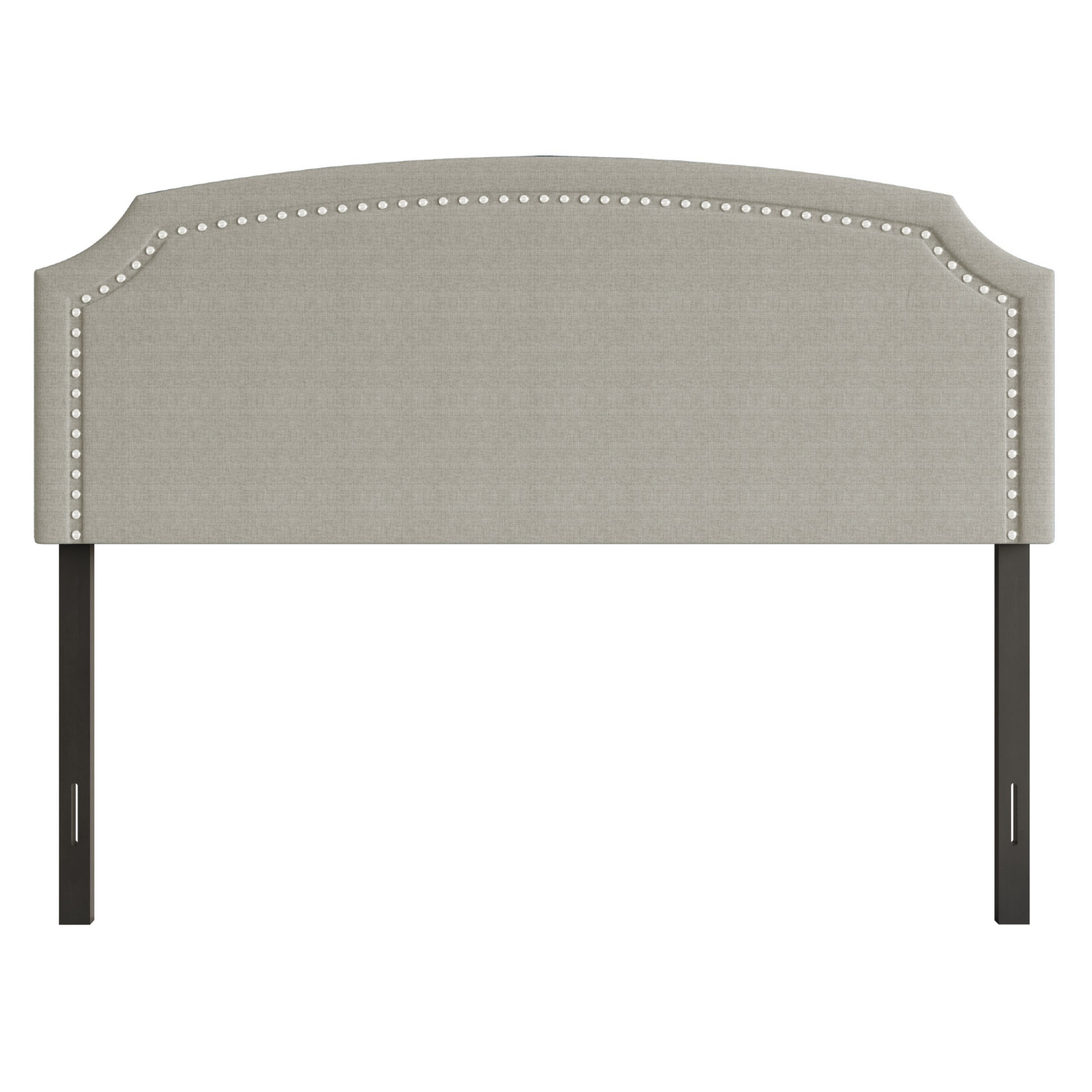 Home Design Cora Upholstered King Headboard with Nailhead Trim and Adjustable Height, Warm Gray, Easy assembly
