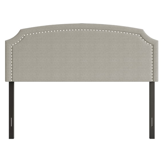 Home Design Cora Upholstered Twin Headboard with Nailhead Trim and Adjustable Height, Warm Gray, Easy assembly