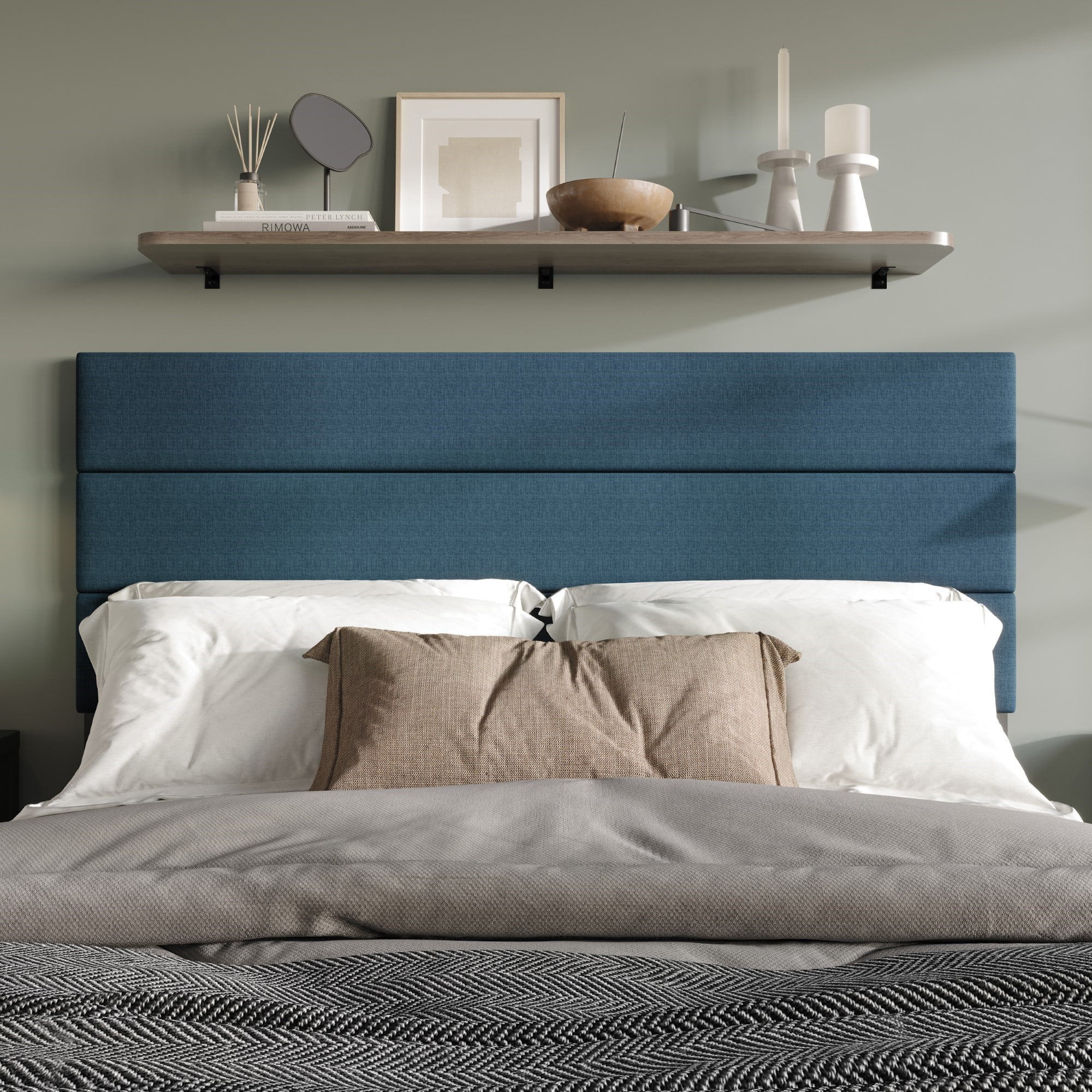 Home Design Corona Queen Upholstered Headboard with Foam Padding and Adjustable Base, Denim Blue, Easy Assembly