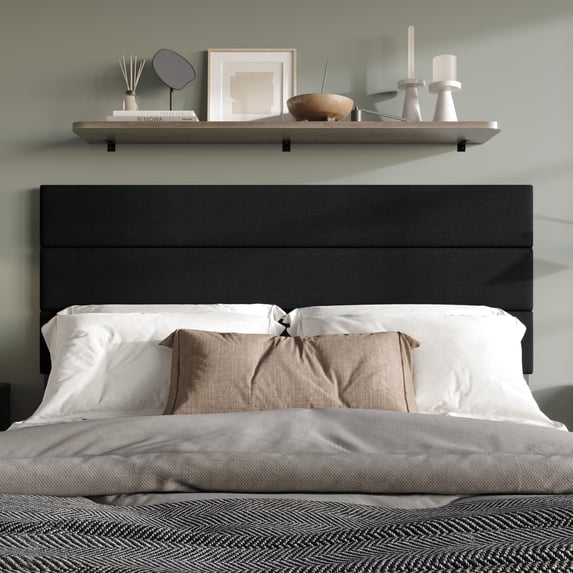 Home Design Corona Twin Upholstered Headboard with Foam Padding and Adjustable Base, Black, Easy Assembly