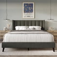 thumbnail image 1 of Home Design Cranston Full Upholstered Panel Bed with Wingback Headboard and Vertical Channel Tufting, Dark Gray, Easy Assembly, 1 of 5