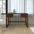 thumbnail interactive-video image 1 of Home Design Dario Writing Desk with Spacious Tabletop and 2 Built-In Drawers, Modern Clean-Lined Design for Home Office, Study Area, or Creative Space, Brown, 1 of 8