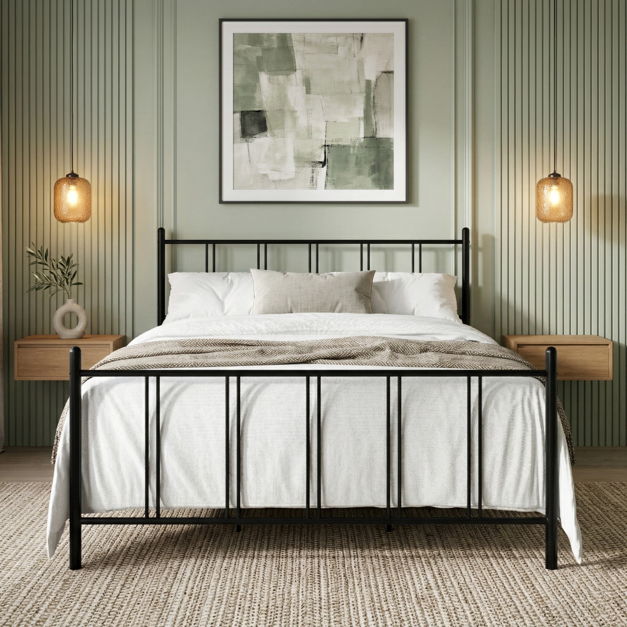 Home Design Decatur Queen Metal Platform Bed Frame, Classic Vertical Slat Headboard & Footboard, Easy Assembly, Black