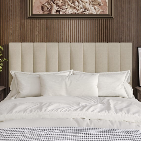 Home Design Dennis Queen Upholstered Headboard with Vertical Channel Design, Adjustable Height, Beige