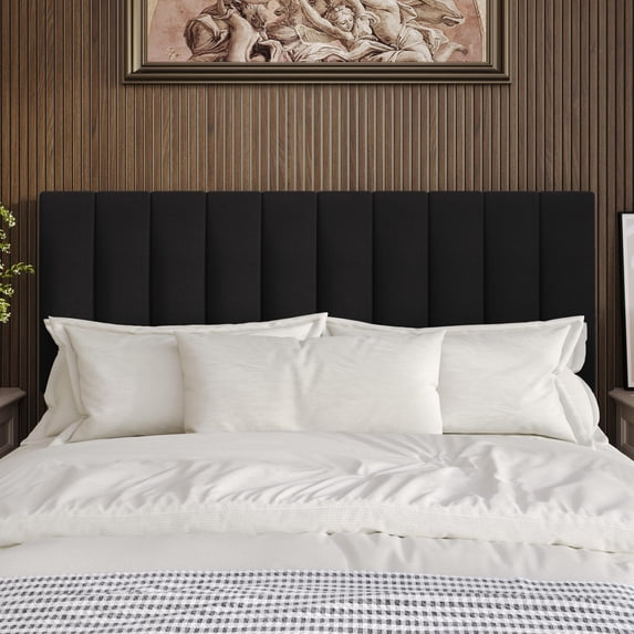 Home Design Dennis Twin Upholstered Headboard with Vertical Channel Design, Adjustable Height, Black