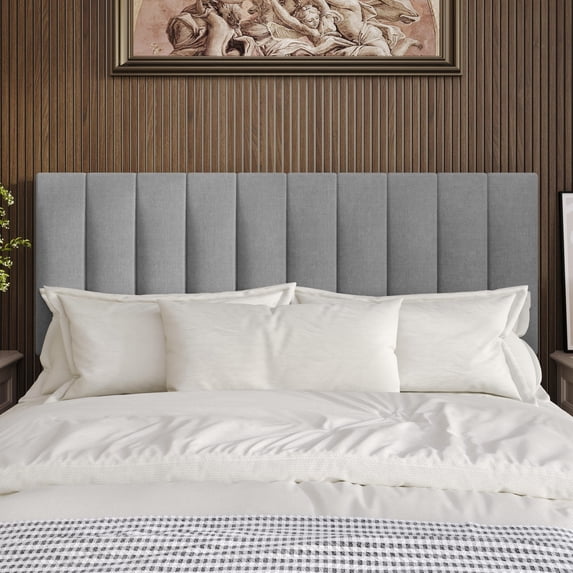 Home Design Dennis Twin Upholstered Headboard with Vertical Channel Design, Adjustable Height, Gray