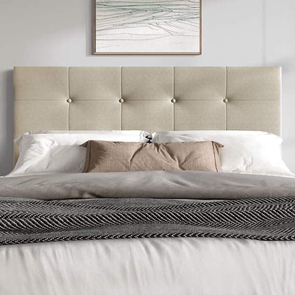 Home Design Dillon King Tufted Upholstered Headboard with Foam Padding and Adjustable Height, Beige, Easy Assembly