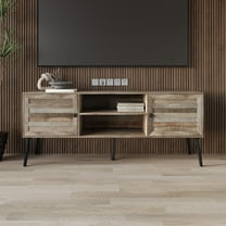 Home Design Dixon 63" TV Stand with Spacious Storage Compartments and Open Shelves, Modern Vintage Design for Living Room, Natural Oak