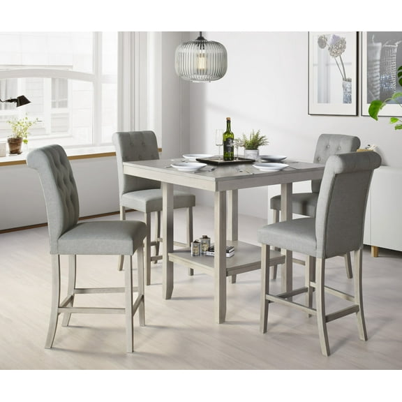 Home Design Dothan 5-Piece Counter-Height Dining Set, Antique Gray/Gray, Modern Minimalist Style