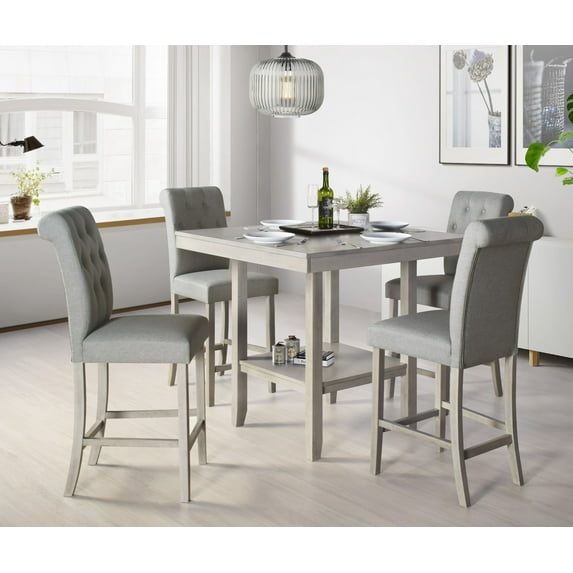 Home Design Dothan 5-Piece Counter-Height Dining Set, Antique Gray/Gray, Modern Minimalist Style
