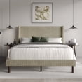 thumbnail image 1 of Home Design Duluth King Corduroy Velvet Upholstered Platform Bed Frame with Wingback Headboard & Button-Tufted Detail, Beige, Easy Assembly, 1 of 11