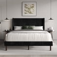 thumbnail image 1 of Home Design Duluth Queen Corduroy Velvet Upholstered Platform Bed Frame with Wingback Headboard & Button-Tufted Detail, Black, Easy Assembly, 1 of 11