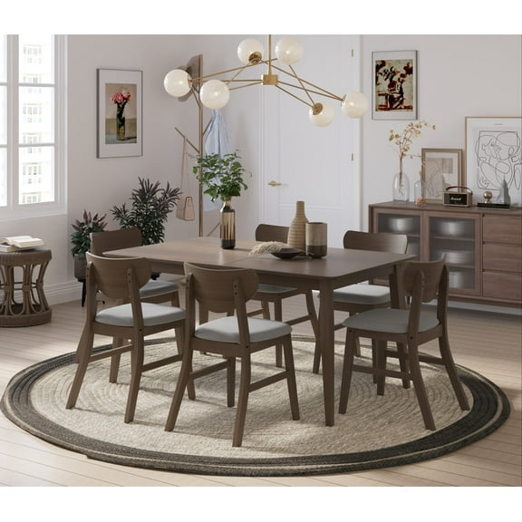Home Design Easton 7-Piece Dining Set, Mid-century style, Rectangular table, Curved-back padded chairs, Comfortable seating, Durable design, Gray/Brown