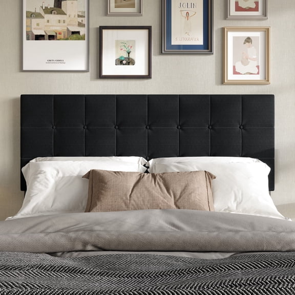 Home Design Ecorse King Tufted Upholstered Headboard with Button Tufting and Foam Padding, Black, Easy Assembly