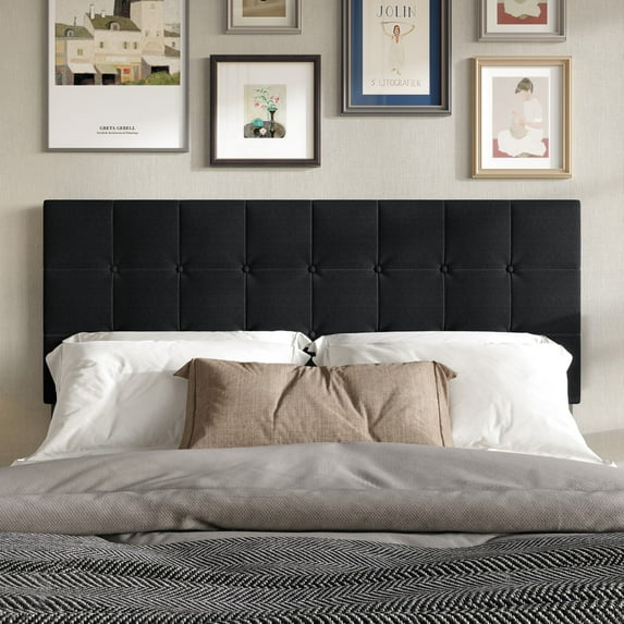 Home Design Ecorse Twin Tufted Upholstered Headboard with Button Tufting and Foam Padding, Black, Easy Assembly