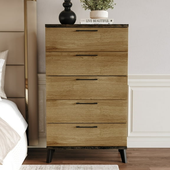 Home Design Emersyn 5-Drawer Chest, Natural Oak Woodgrain Finish, Bedroom Storage Furniture