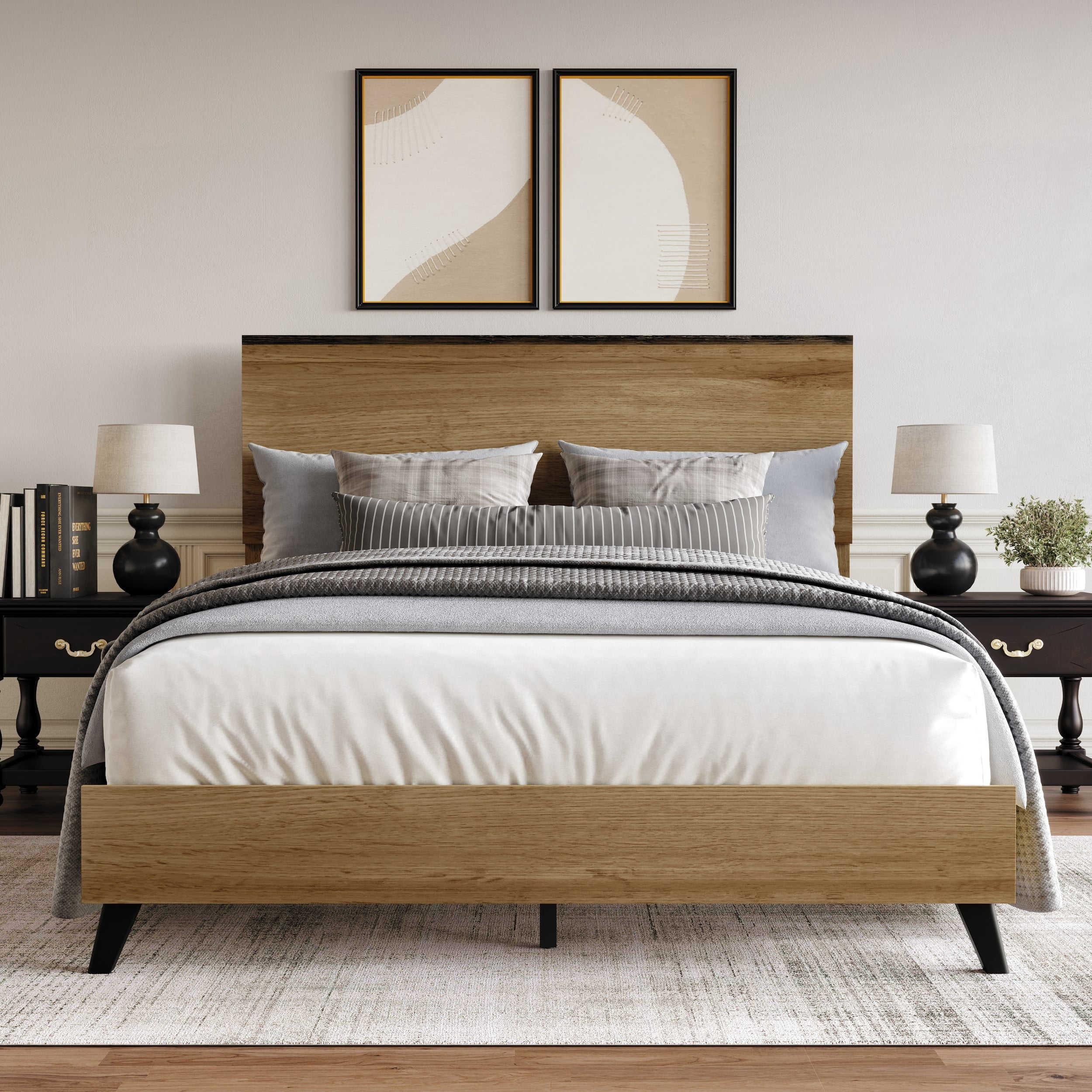 Home Design Emersyn King Panel Bed Frame with Sturdy Wood Panels and Timeless Design, Natural Oak, Easy Assembly