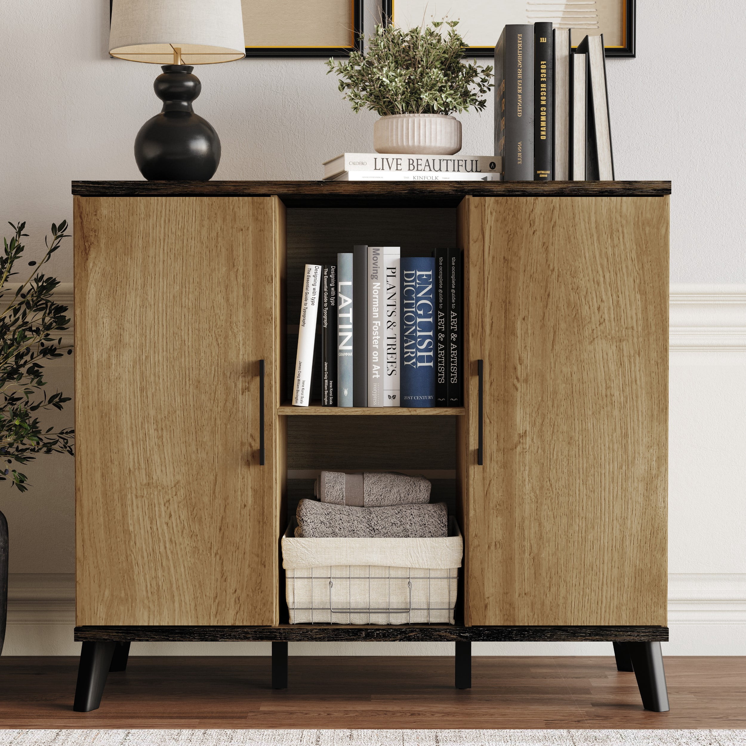 Home Design Emersyn Side Board with Spacious Storage and Modern Design, Natural Oak, Easy Assembly