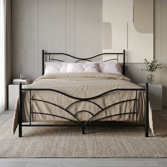Home Design Enfield Classic Twin Metal Platform Bed, Curved Headboard and Footboard, No Box Spring Needed, Black