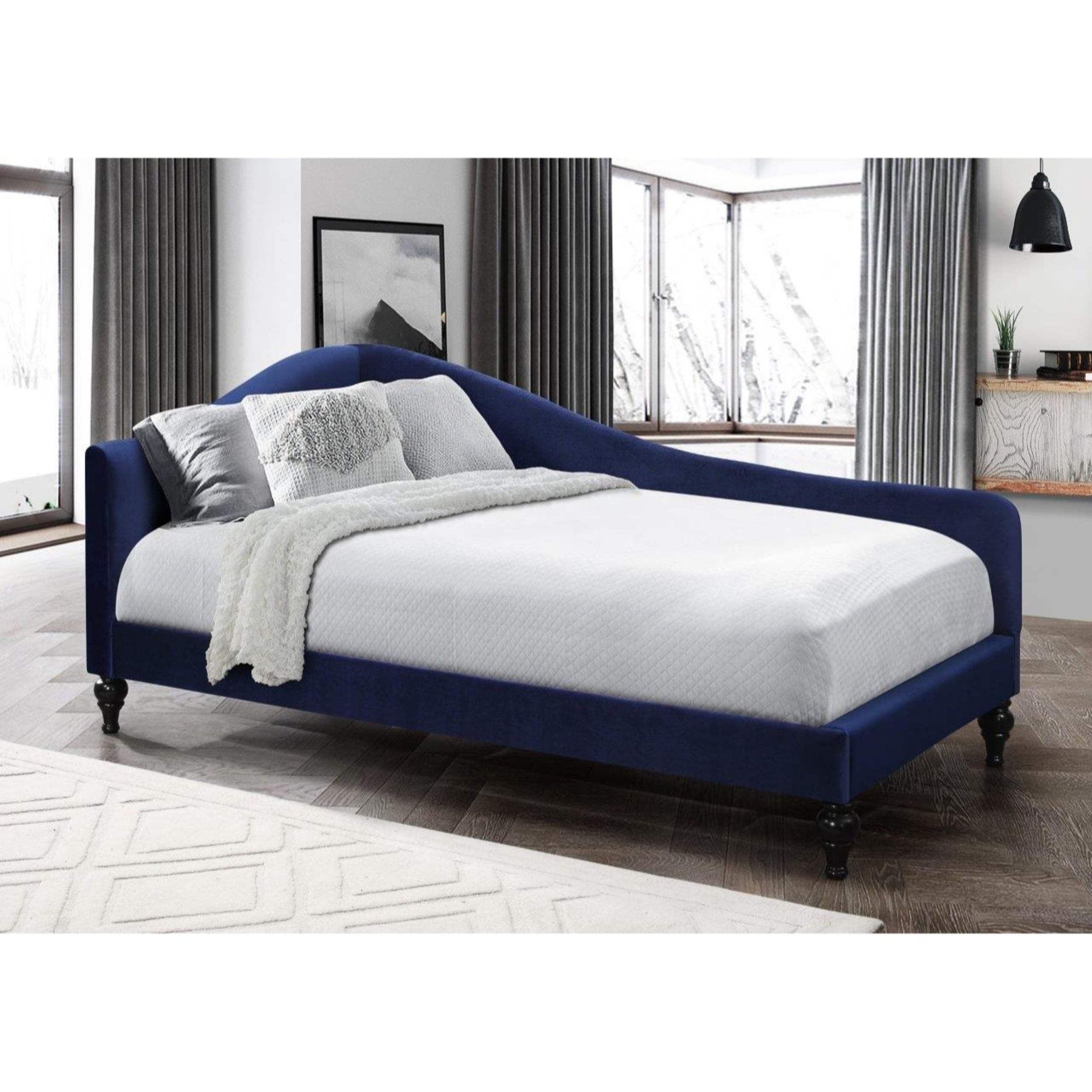 Home Design Enzo Luxurious Twin Daybed with Velvet Upholstery, Arched Back and Curved Armrests, Victorian-Style Legs, Foam-Filled Comfort, Blue