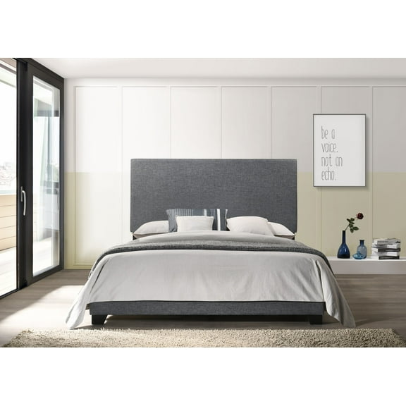 Home Design Evon King Linen Upholstered Bed Frame with Foam Padding and Polyester Upholstery, Dark Gray, Easy assembly