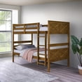 thumbnail image 1 of Home Design Exeter Twin Over Twin Solid Wood Bunk Bed Frame with Guardrails and Ladder, Brown, Easy Assembly, 1 of 11