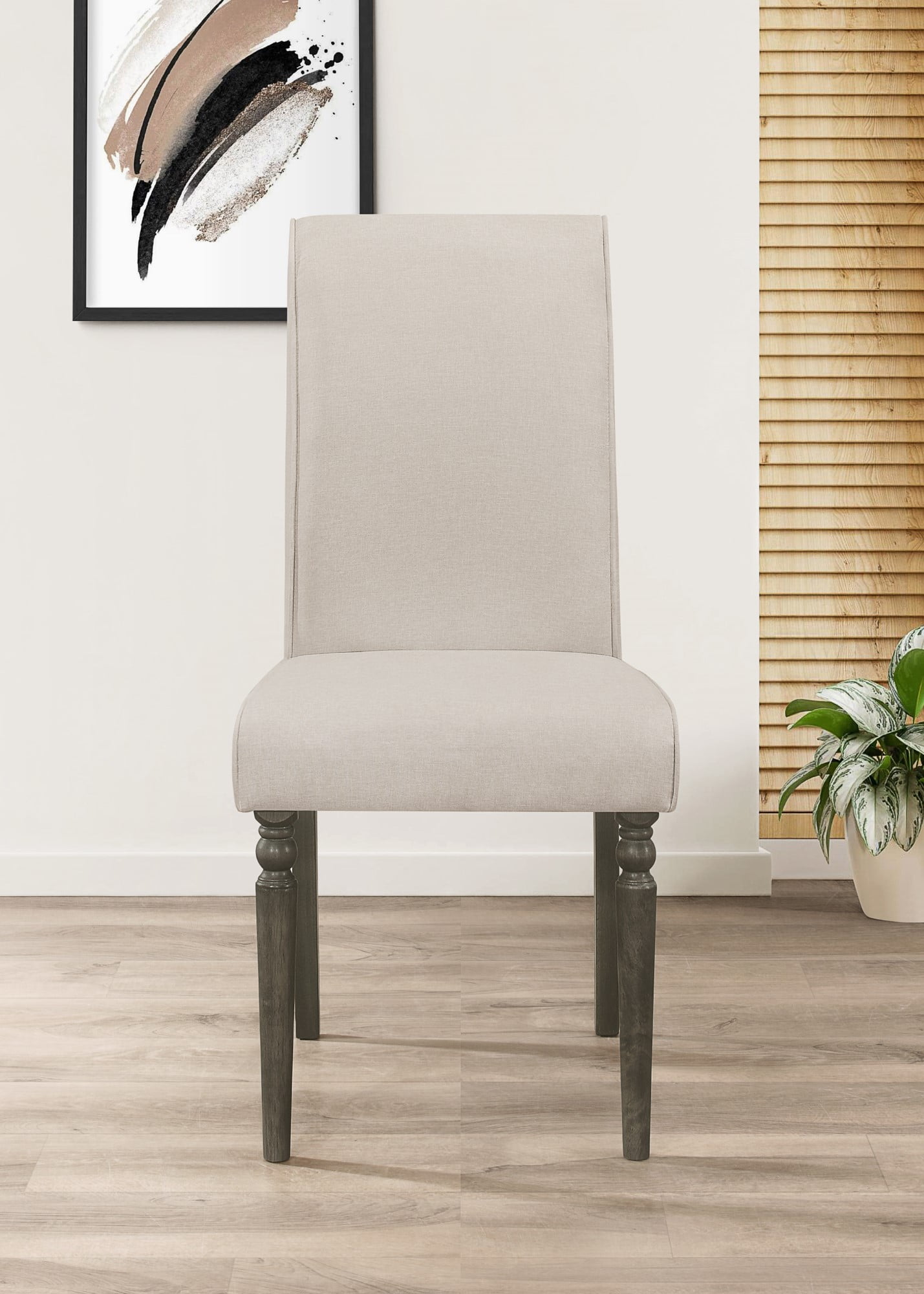 Home Design Franklin Dining Chair, Warm Gray, High-back design, Padded seat, Comfortable seating, Sturdy turned front legs, Classic style, Durable construction