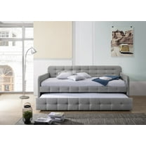 Home Design Fulham Twin Daybed with Upholstered Frame and Roll-Out Trundle, Button-Tufted Back, Track Arms, Elegant Modern Design, Gray