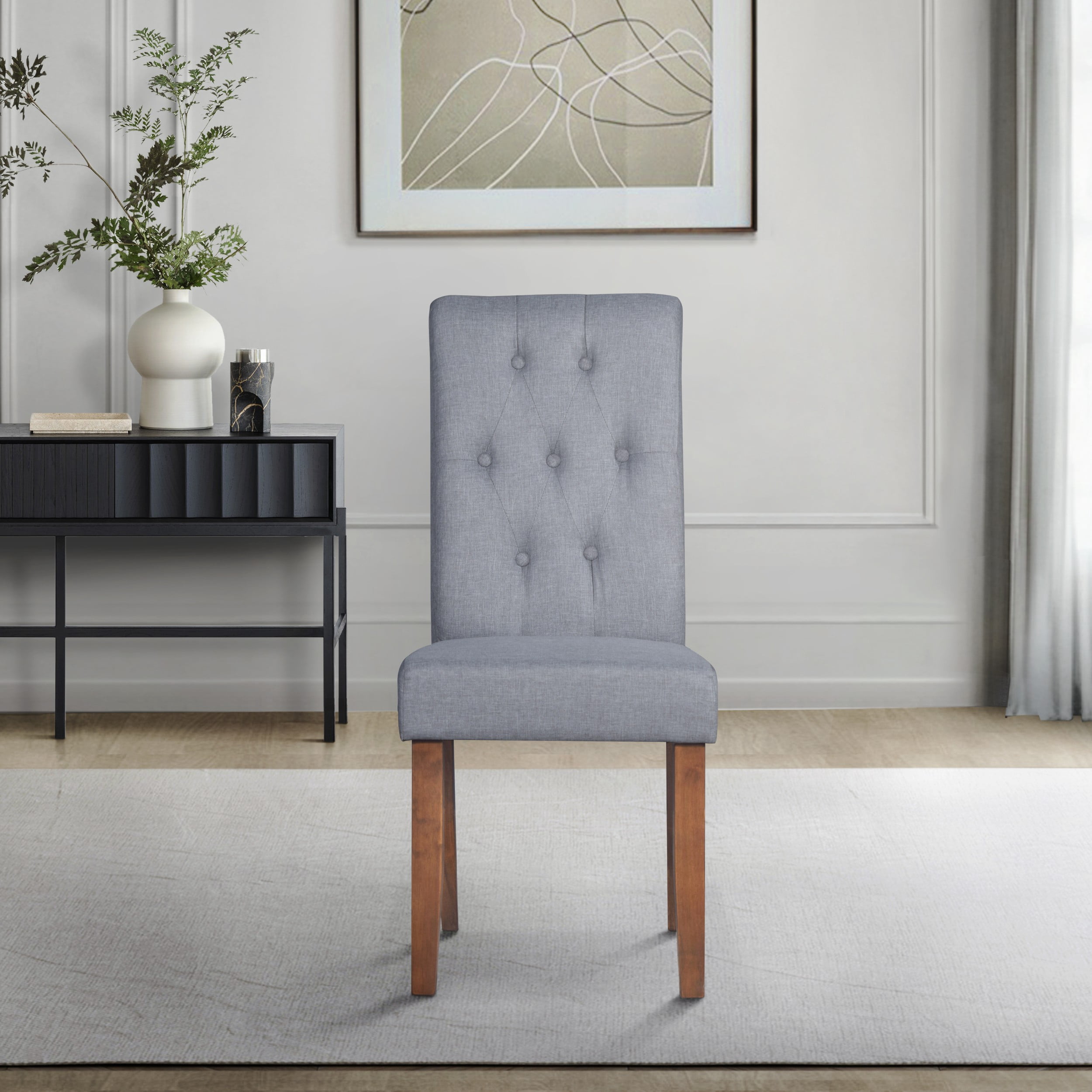 Home Design Gaffney Dining Chair (Set of 2), Brown/Gray, Roll-back design, Button-tufted back, Padded seat, Comfortable seating, Sturdy frame, Modern style, Durable construction