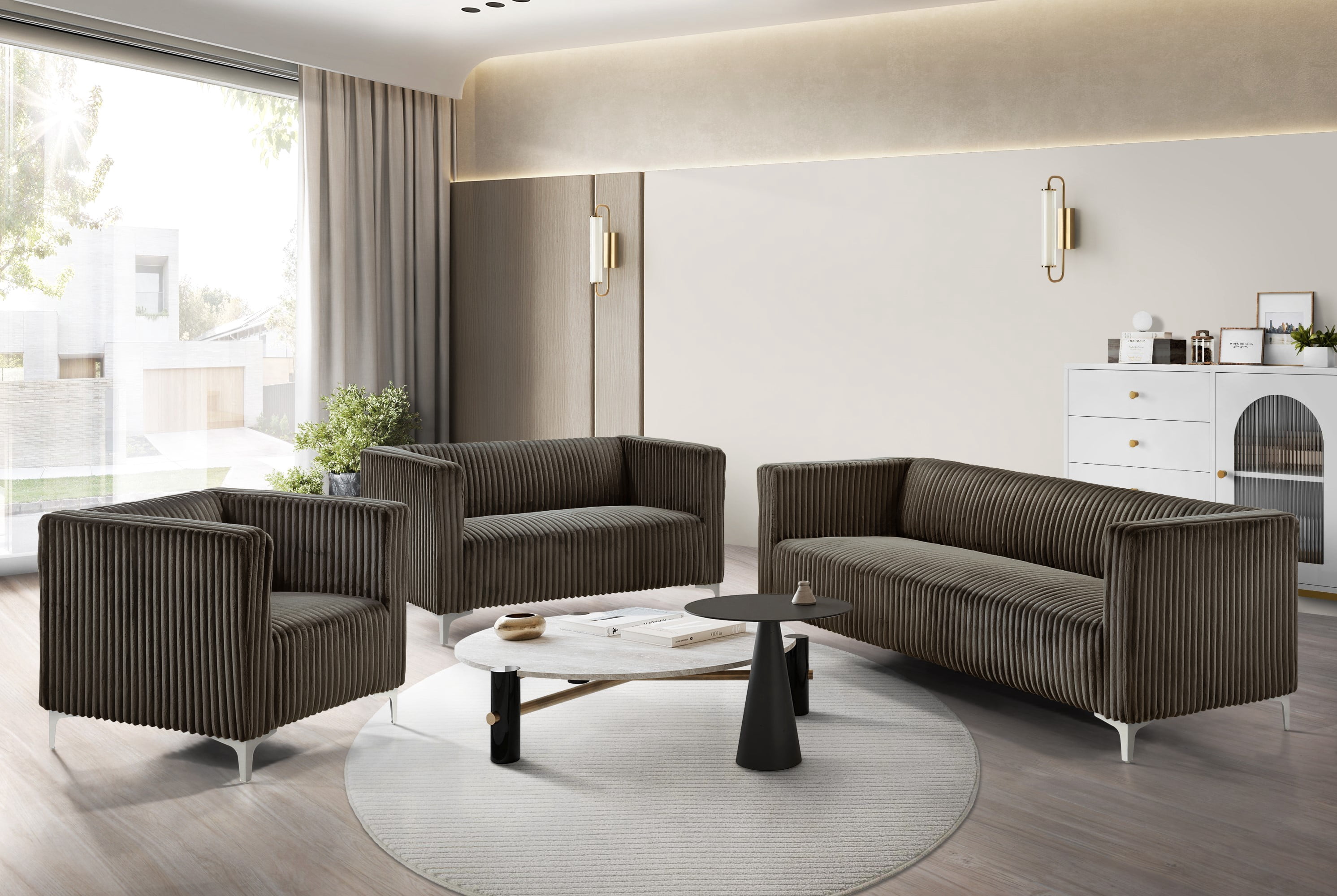 Home Design Gavin Velvet Square Arm Loveseat with Plush Cushions and Modern Upholstery, Durable Frame for Living Room, Contemporary Brown Design