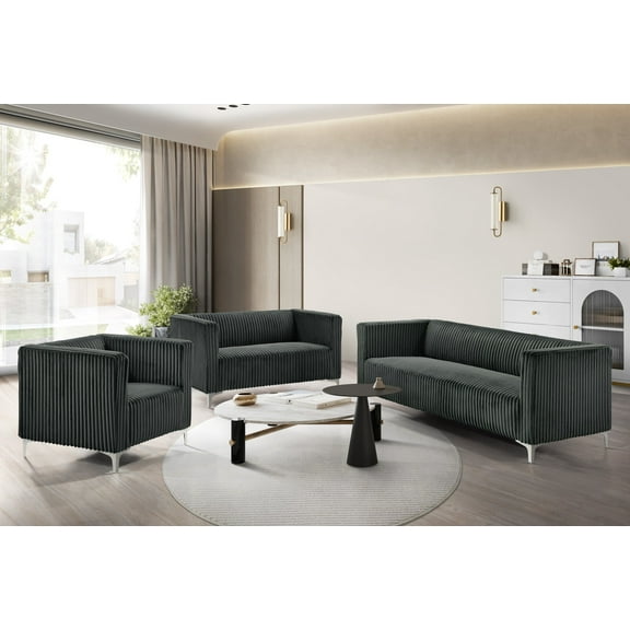 Home Design Gavin Velvet Square Arm Loveseat with Plush Cushions and Modern Upholstery, Durable Frame for Living Room, Contemporary Gray Design