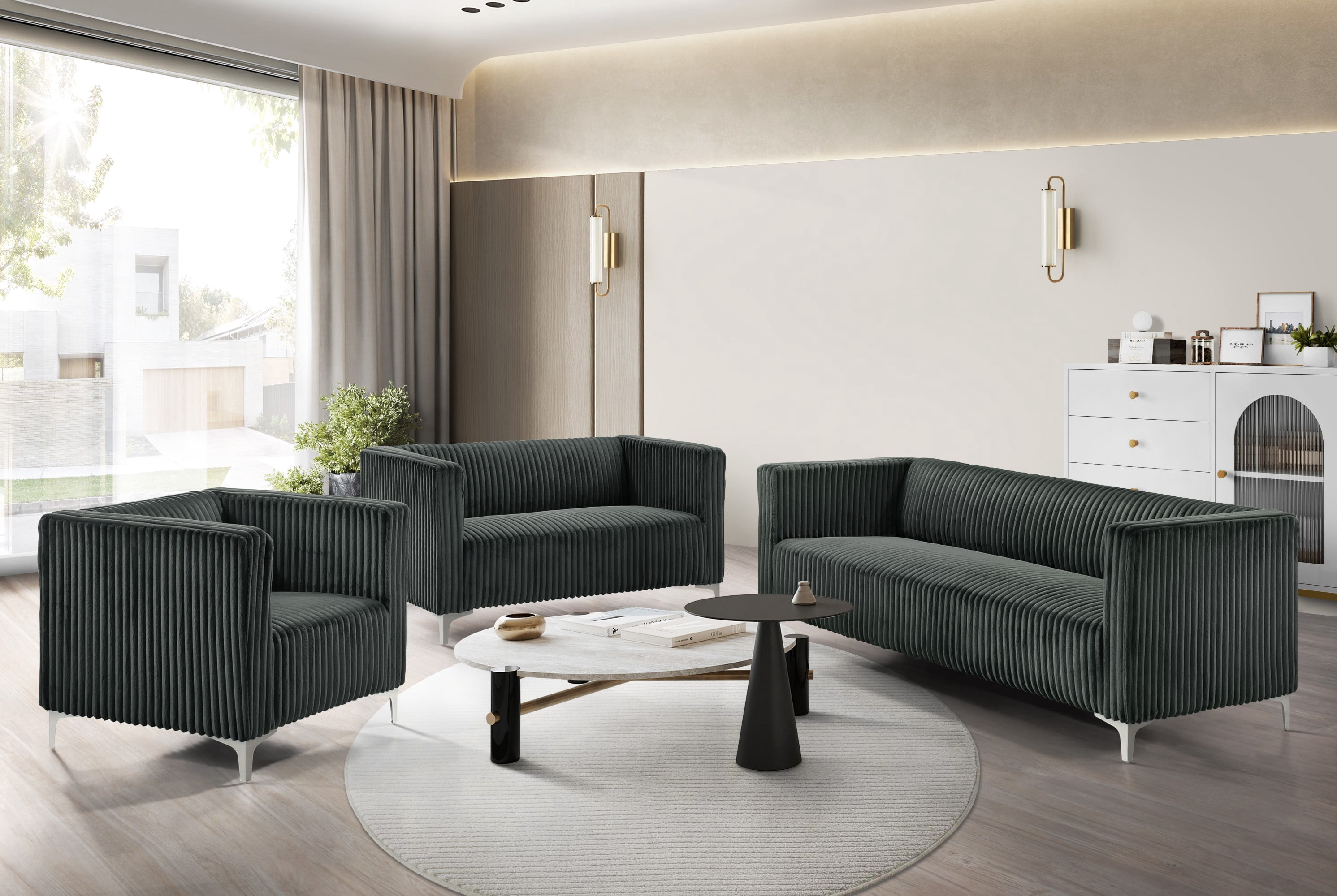 Home Design Gavin Velvet Square Arm Sofa with Plush Cushions and Modern Upholstery, Durable Frame for Living Room, Contemporary Gray Design