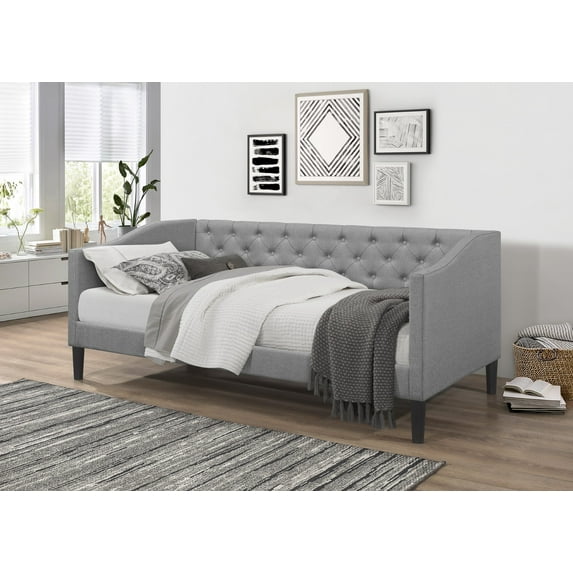Home Design Gianna Twin Daybed with Upholstered Frame, Button-Tufted Back, Soft Fabric Finish, Stylish and Comfortable Seating or Sleeping, Gray